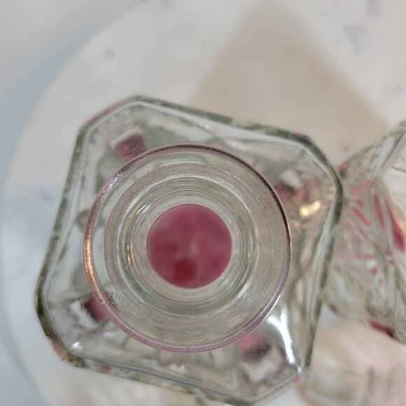 Vintage Decanters Crystal Cranberry Liquor Heavy Cut Glass Whiskey Set of 2 - Picture 14 of 16